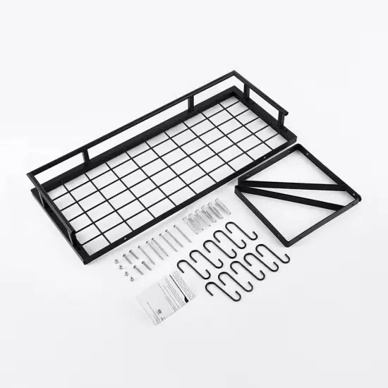 Wall Mounted Matte Black Steel Pot Rack with Ten Hanging Hooks {3}