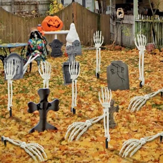 10 PCS Halloween Skeleton Arm Stakes - White {2}