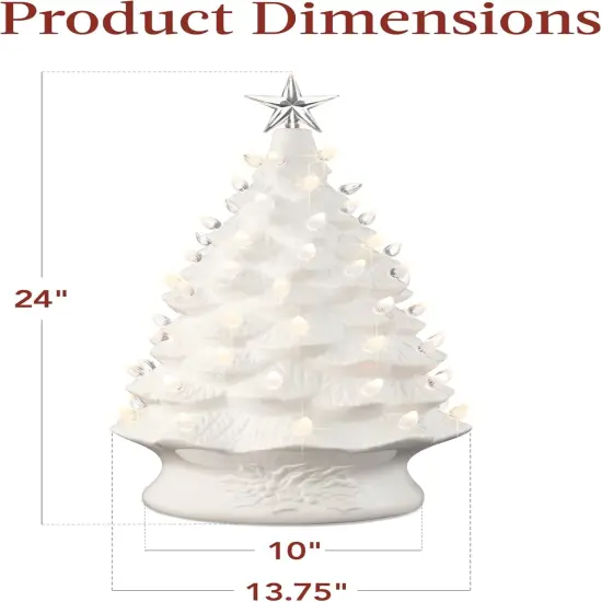 Ceramic Christmas Tree, Hand Painted Green Tabletop Tree with 74 Multicolor LED Bulbs & Star Topper White {6}