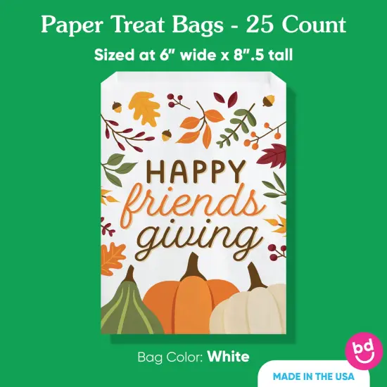 Big Dot of Happiness Fall Friends Thanksgiving Paper Treat Bags, Individual Candy Snack Favors, Greaseproof White Sandwich Cookie Bags - 25 Count {5}