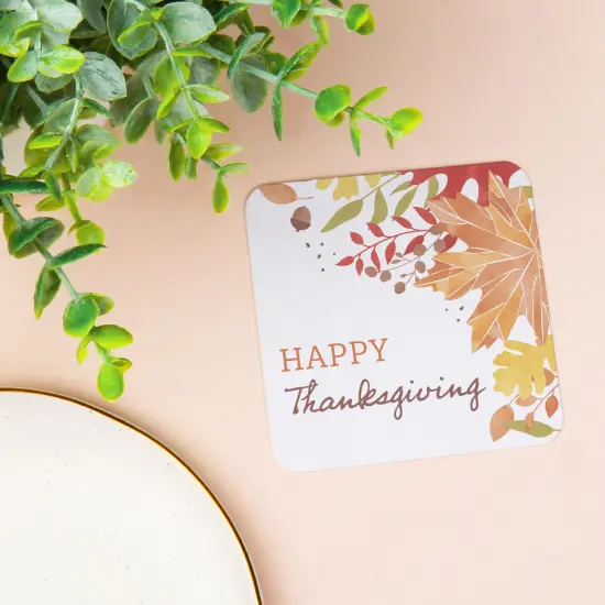 Big Dot of Happiness 25 Ct Fall Foliage Thanksgiving Drink Coasters, 4-Inch Disposable Square Paper Coasters for Autumn Leaves Friendsgiving Party {3}