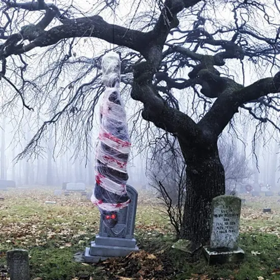 72 Inch Hanging Spooky Mummy Decoration with LED Eyes and Voice Activated {3}