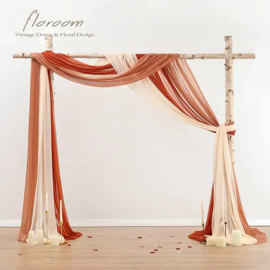 Wedding Arch Draping Fabric 3 Panels 20Ft Chiffon Fabric Drapes Arbor Drapery Wedding Ceremony Reception Swag Decorations (Terracotta +Coral Peach +Peach) {5}