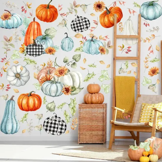 82 Pcs Fall Window Wall Sticker Thanksgiving Autumn Harvest Watercolor {3}