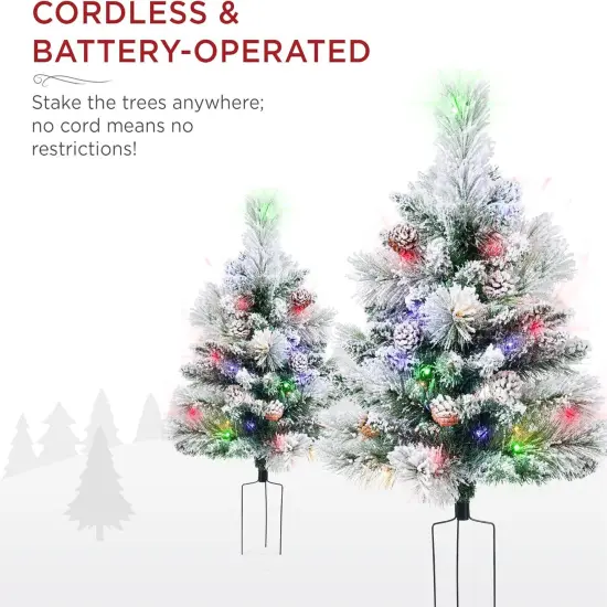 24.5in Pre-Lit Outdoor Christmas Trees, Battery Operated Holiday Pair with LED Lights Flocked {6}