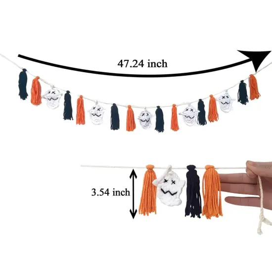 Handmade Halloween Garland with Tassels and Ghost {2}