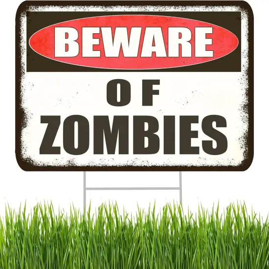 Large Beware of Zombies Yard Sign with Stakes - 17x13 Inches {1}
