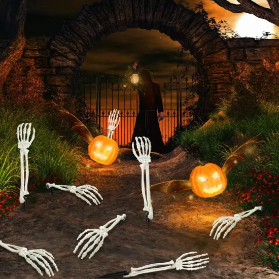 10 PCS Halloween Skeleton Arm Stakes - White {3}