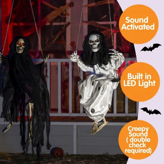 Outdoor Halloween Decorations 2 Packs Hanging Ghosts Decor with Lighted Up Eyes,3ft {3}