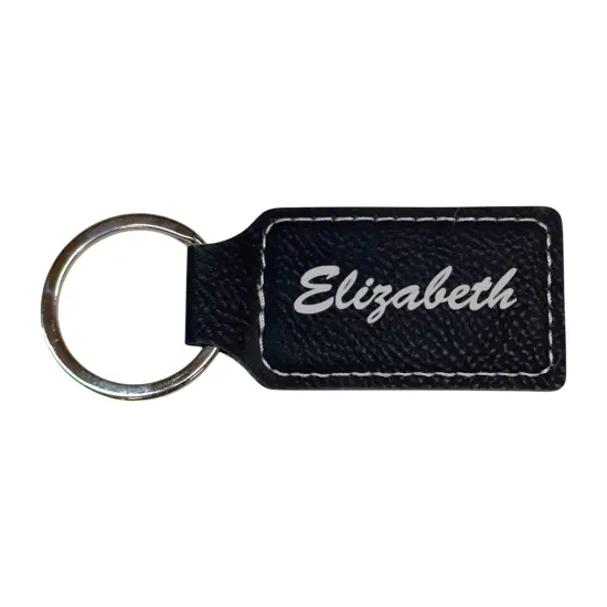 Keychain - Rectangle - PERSONALIZED - Leather Pink/Black {4}