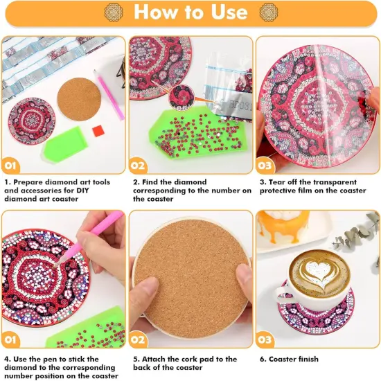 20 Pieces Diamond Art Painting Coasters Kit with Holder, Diamond Art Coasters, DIY Diamond Art Crafts Projects, Diamond Art Kits for Adults and Beginners(Mandala Style) {4}