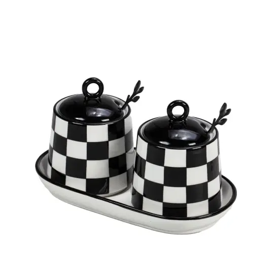Chic Checkered Porcelain Coffee & Sugar Jars {1}