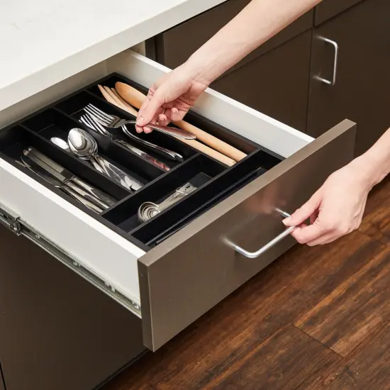 Bamboo Silverware Organizer for Drawer, Kitchen, 6 Slot Utensil Tray (Black, 17 x 11.75 x 1.75 In) {3}