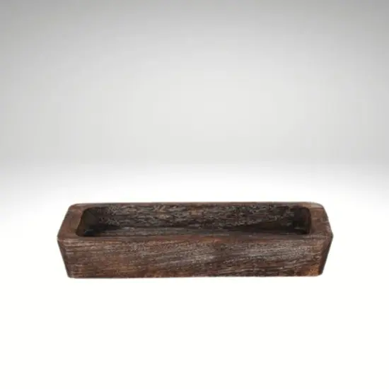 Antique Brown Paulownia Tray &ndash; 16.5" Rustic Rectangle Wood Bowl for Table or Shelf Display {2}