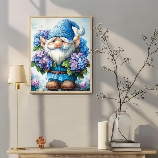 Flowers gnome Paint by Number for Adults Beginner,Hydrangea Paint by Numbers on Canvas,Blue gnome Paint by Numbers Kits with Brushes Pigment Suitable for Home Wall Decoration Without Frame 16x20 Inch {3}