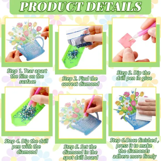 3 Pcs DIY Spring Diamond Painting Wreath Kit Tulip Flower Gnome Diamond Art Hanging Wreath Spring Crystal Painting Ornaments Hanging Sign for Adults Beginners Craft Supplies {5}