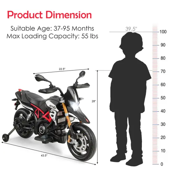 12V Kids Ride-On Motorcycle with Music Device and USB Port Perfect as Birthday or Christmas Gift Black {6}