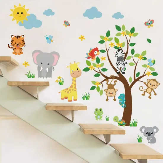 Jungle Animal Wall Stickers Monkey Tree Wall Decals {2}