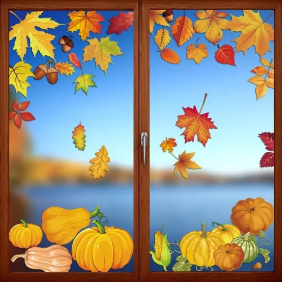 Fall Double Sided Pumpkin Leaves Window Stickers {2}