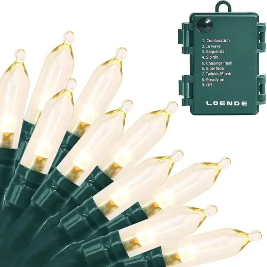 18ft 50 LED Battery Operated Christmas Lights - Green Wire Warm White {1}