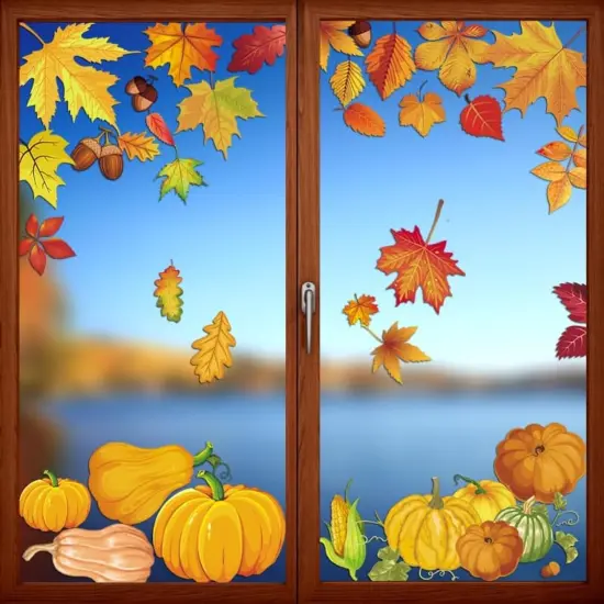 Fall Double Sided Pumpkin Leaves Window Stickers {1}