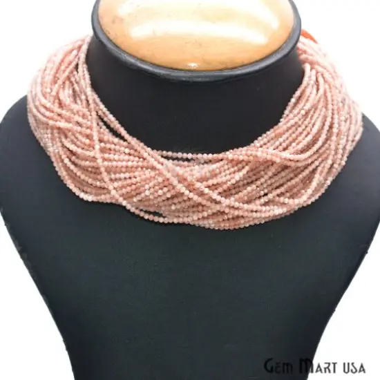 Peach Moonstone Rondelle Beads, 12-13 Inch Gemstone Strands, Drilled Strung Nugget Beads, Faceted Round, 2-2.5mm {5}