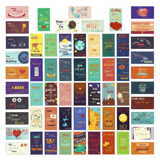 60 Pack Romantic Lunch Box Love Notes for Him, Her, Husband, Wife, Mini Inspirational Note Cards (2 x 3.5 In) Multicolor {1}
