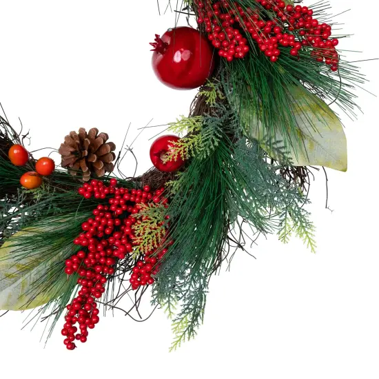 Northlight Pine, Berry and Pomegranate Artificial Fall Harvest Wreath - 24" Red {5}