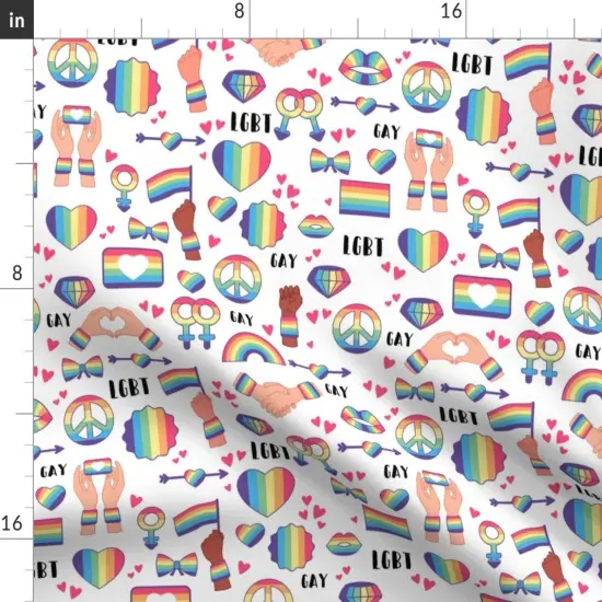Various Fabrics by the Yard or Fat Quarter Pride Rainbow Queer Gay Equality Activism Love Social Justice Lgbtqia Hearts Flag Peace Bow Hangs Colorful Month Custom Printed Fabric by Spoonflower {2}