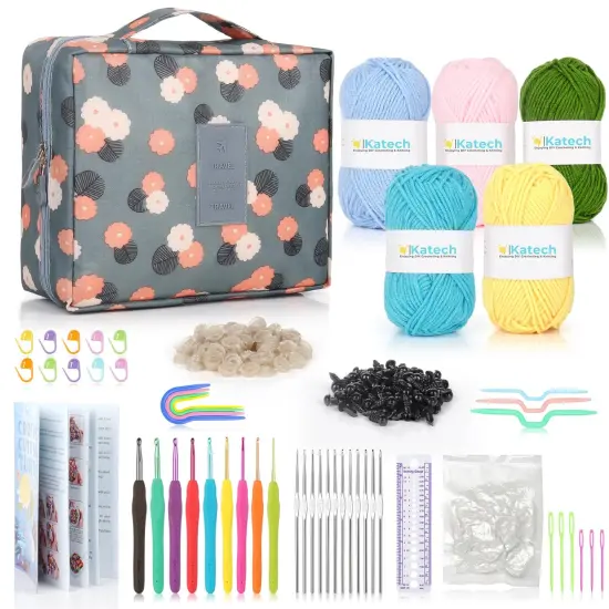 Beginner Yarn for Crocheting and Knitting-Crochet Yarn Kit for Beginners-Includes 382 Yards Cotton Yarn Balls, Hooks, Accessories, Tutorials, Ideal Starter Kit for Kids Adults Professionals {1}