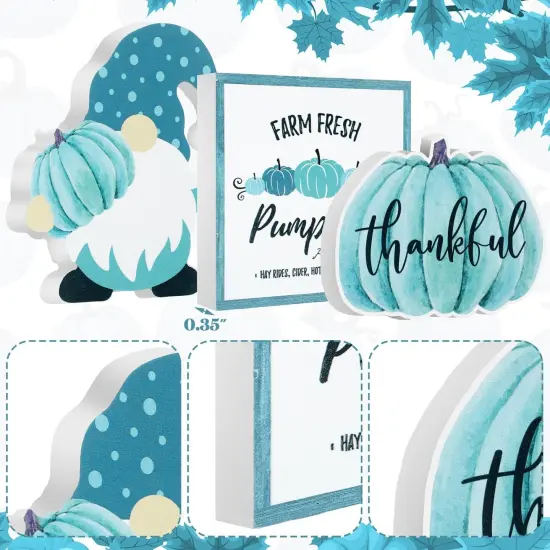 11 Pcs Fall Tiered Tray Decor Set Thanksgiving Pumpkin Decor (Blue,Abstract) {4}