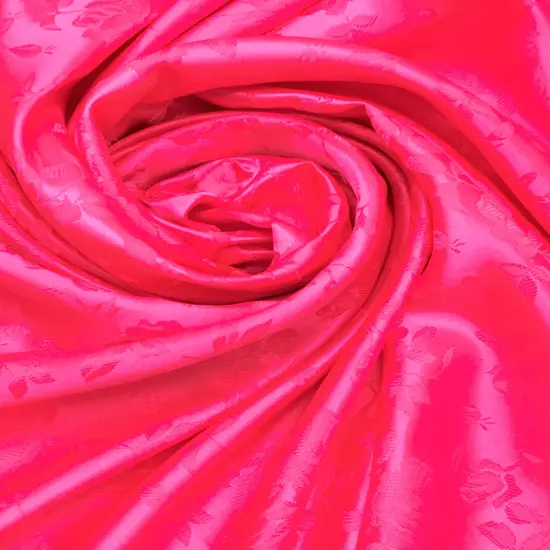 1 Yard Neon Pink Jacquard Satin Fabric Reversible for Tablecloth Overlays Curtains 58/60 Inches Wide {2}