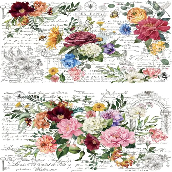 2 Large Vintage Flower Design Sheets 12''x18'' {1}