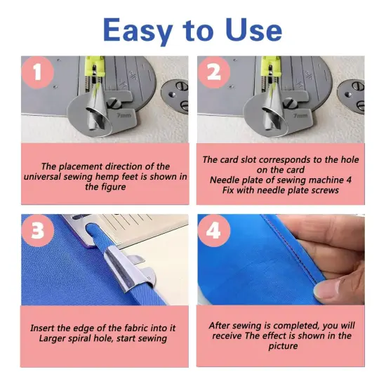 Universal Sewing Rolled Hemmer Foot 4PCS Rolled Hem Presser Foot 7/8/9/10mm Wide Rolling Hem Foot Sewing Machine Presser Feet Hemmer Home Industrial Curved Scroll Hemming Feet {4}