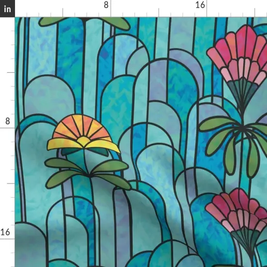 Various Fabrics by the Yard or Fat Quarter Bold Floral Abstract Geometric Stained Glass Blue Green Pink Yellow Flowers Custom Printed Fabric by Spoonflower {2}
