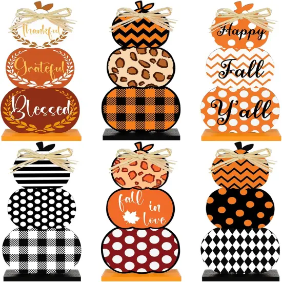 6 Pcs Fall Table Decor Sign Stacked Pumpkins {1}