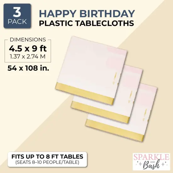 Sparkle and Bash Plastic Table Covers for Birthday &ndash; Disposable, 54 &times; 108 Inches, Pack of 3 Pink {2}