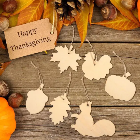 60 Pieces Fall Thanksgiving Unfinished Wooden Ornaments {2}