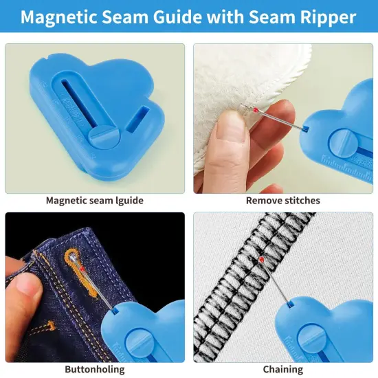 Magnetic Seam Guide for Sewing Machine with Seam Ripper Thread Remover Tool Multifucntional Magnetic Sewing Guide Hemmer with Scale Universal Sewing Supplies and Accessories (Blue) {5}