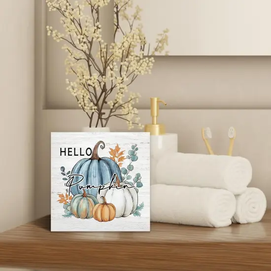 Fall Pumpkin Sign Wood Box Sign Desk Decor, Rustic Autumn Theme {4}