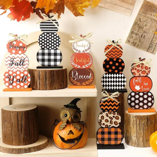 6 Pcs Fall Table Decor Sign Stacked Pumpkins {2}