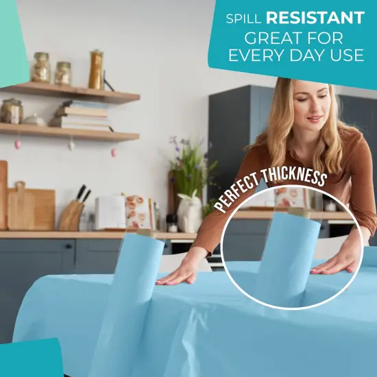 Exquisite Plastic Table Cover Roll &ndash; 40" x 300' Disposable Tablecloth Roll &ndash; Premium Thick 0.5 MIL Plastic Banquet Roll &ndash; Party Table Cover Roll for Events & Catering Sky Blue {3}