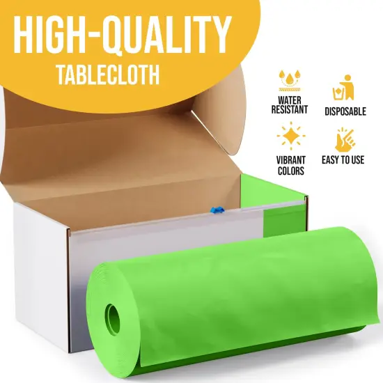  Party Solids 54" x 300' Plastic Table Cover Roll with Slide Cutter &ndash; Cut-to-Size Dispenser Box &ndash; Makes Up to 36 Disposable 8' Rectangle Tablecloths by Exquisite Lime Green {4}