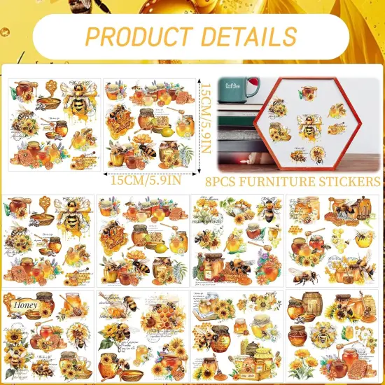 8 Sheets Bee Furniture Transfers Decals 5.9x5.9 inch {2}