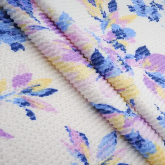 1 Yard Cozy Double Knit Floral Print Fabric Stretch Polyester Rayon Spandex 56/57 Inches Wide IVORY {3}
