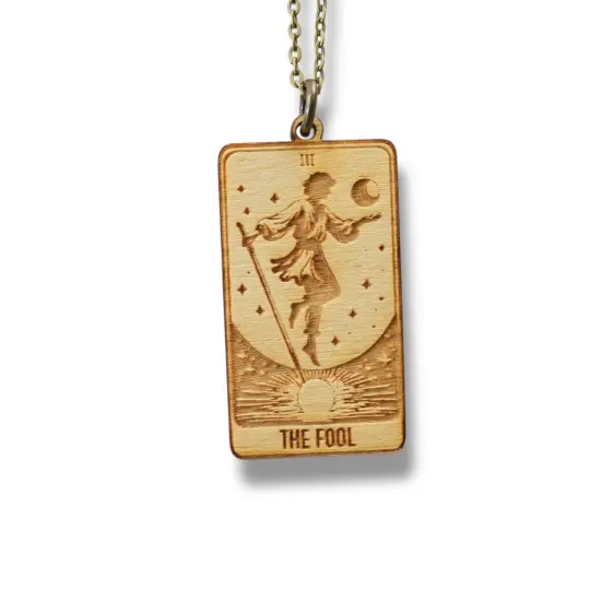 Necklace - The Fool Card - Snake and Cable Link chains - Birch wood Gold Chain {7}
