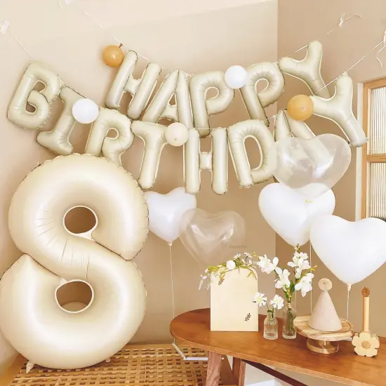 Happy Birthday Foil Balloons Banner Beige {2}