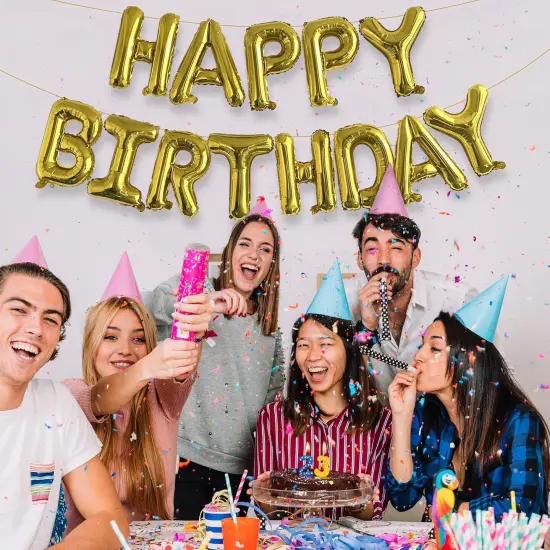 Happy Birthday Balloon - Gold Mylar Capital Foil {3}