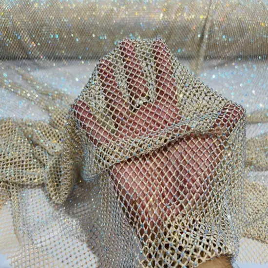 1 Yard Sparkly AB Rhinestone Fishnet Fabric Stretch Mesh for Costumes, D&eacute;cor, and Apparel Nude/Champagne Iidnt {1}