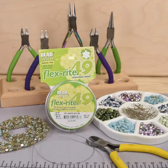 The Beadsmith Flex-Rite Beading Wire - Stainless Steel Micro Flexible Wire, 49 Strand, Clear Color, .014" Diameter, 30-Foot Spool, Nylon Coated {5}